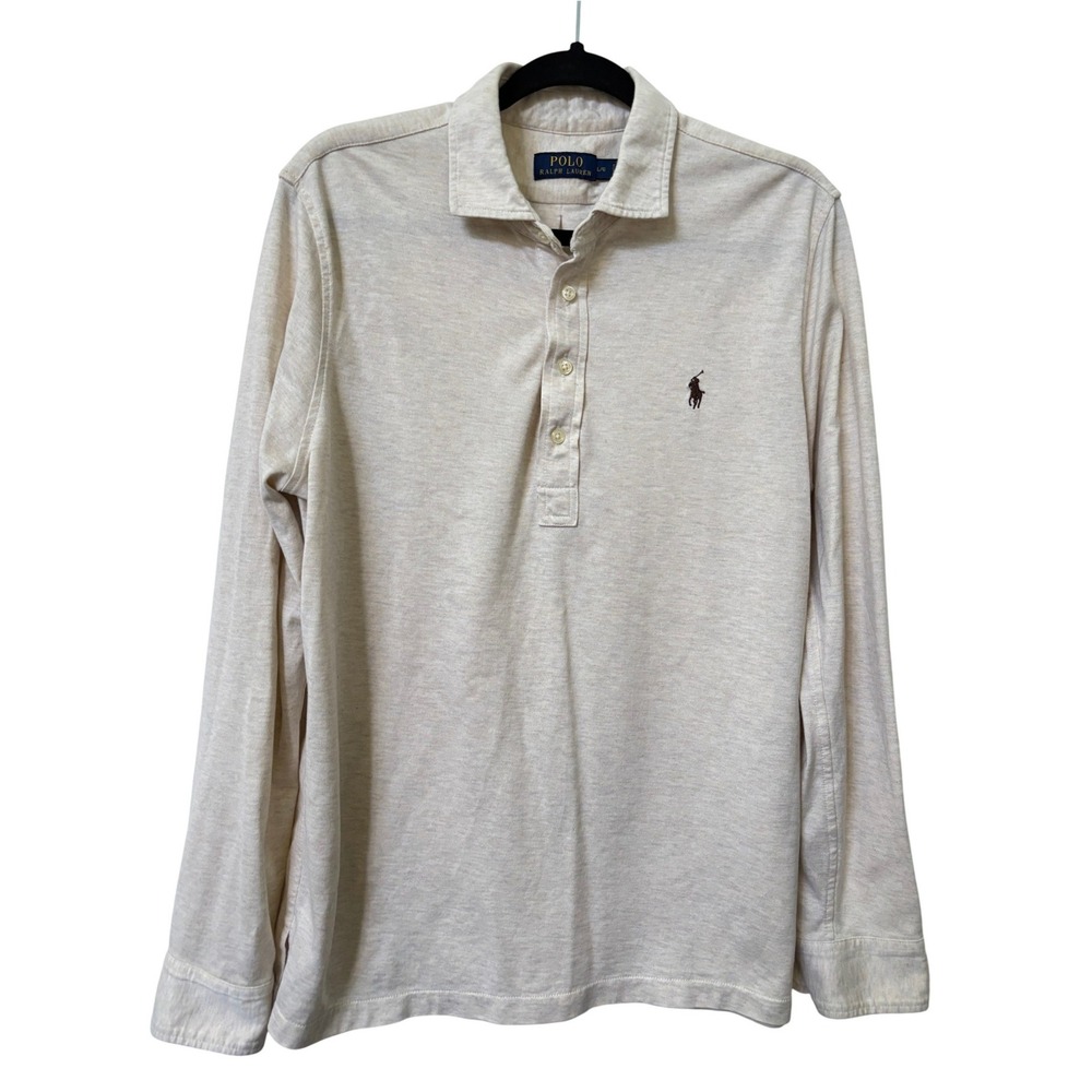 Polo‎ Ralph Lauren Mens Oatmeal Heather Long Sleeve Cotton Polo Shirt Large L/G